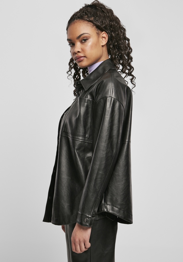 UrbanClassicsDamenJackeLadiesFauxLeatherOvershirtBlack