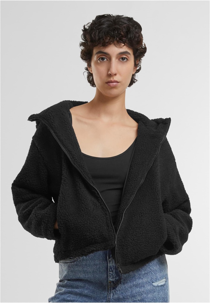 UrbanClassicsDamenJackeLadiesShortHoodedSherpaJacketTB7072Black-3XL