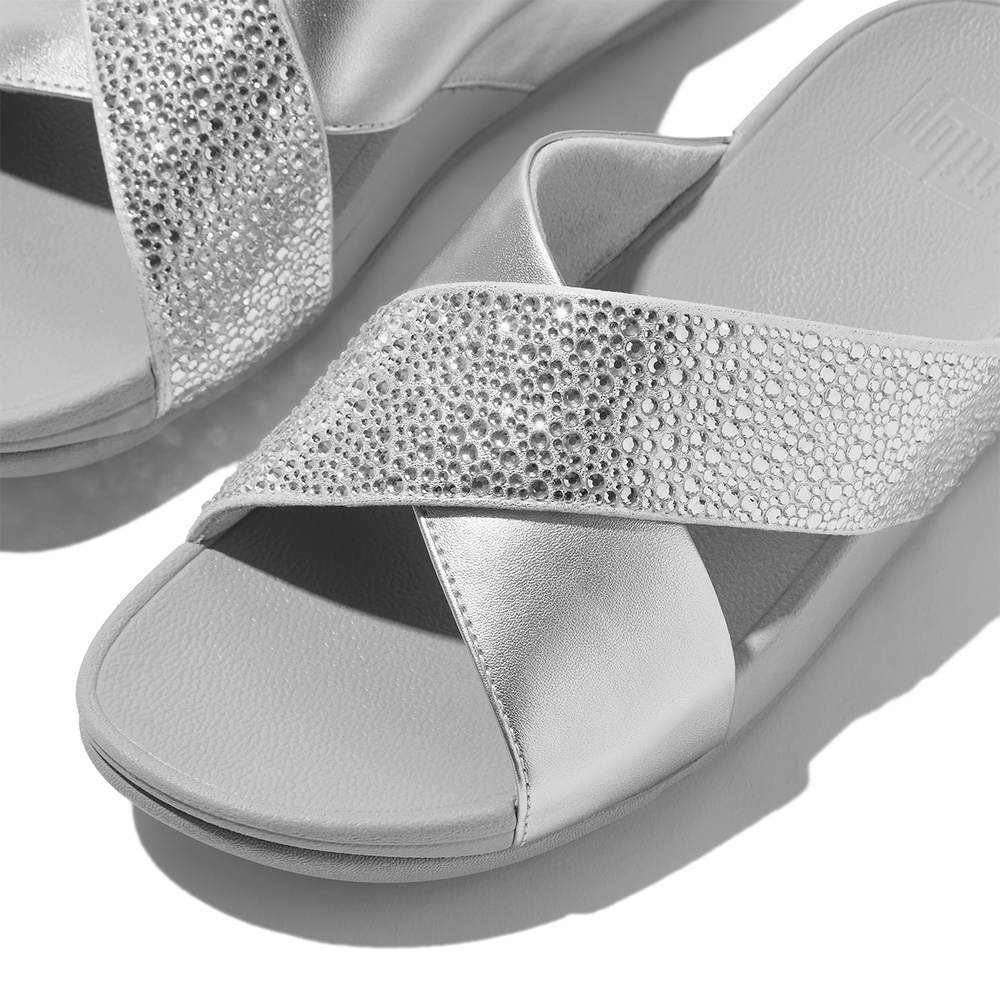 FitFlopDamenSandalenLuluCrystal-MixMetallicCrossSlidesJE2Silver-36