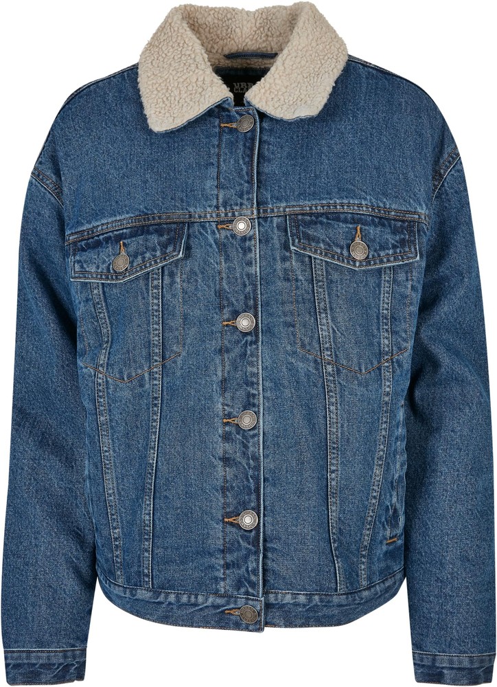 UrbanClassicsDamenJackeLadiesOversizedSherpaDenimJacketClearblueWashed-3XL