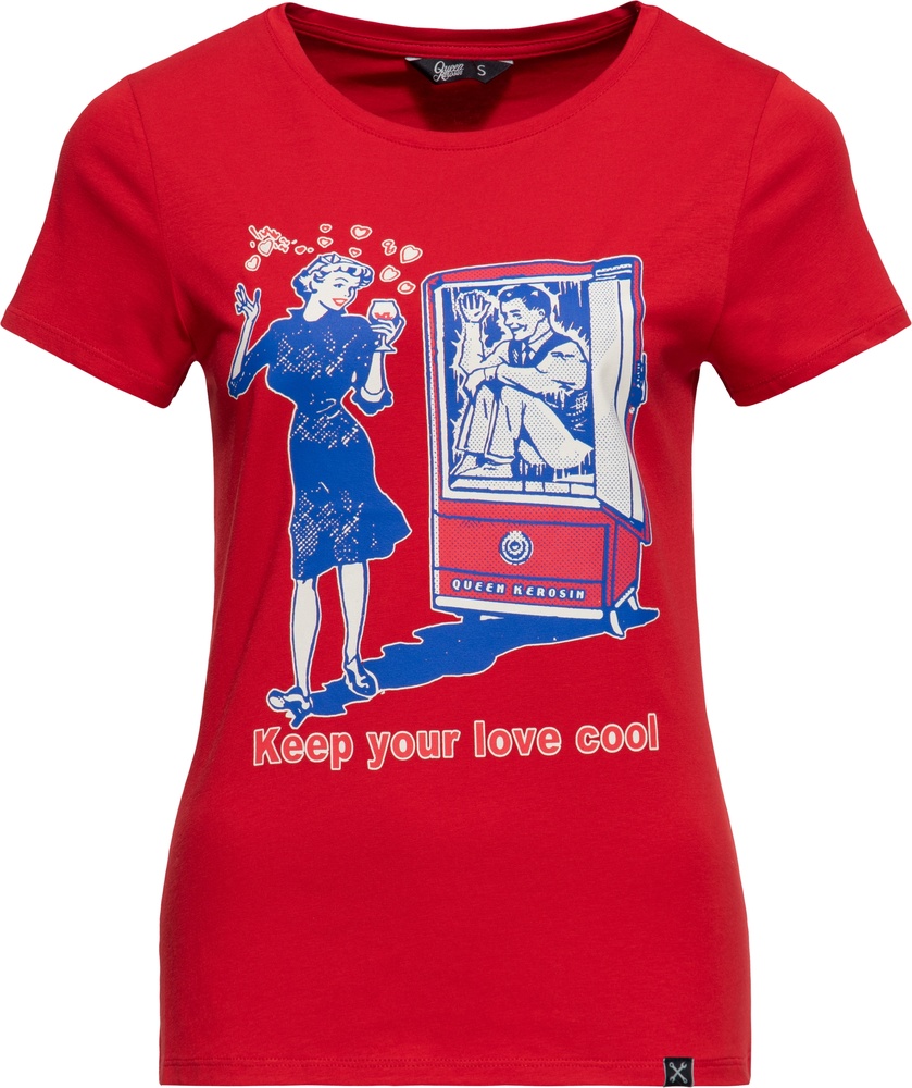 QueenKerosinDamenBasicT-ShirtCoolLoveQKU41010Red-XS