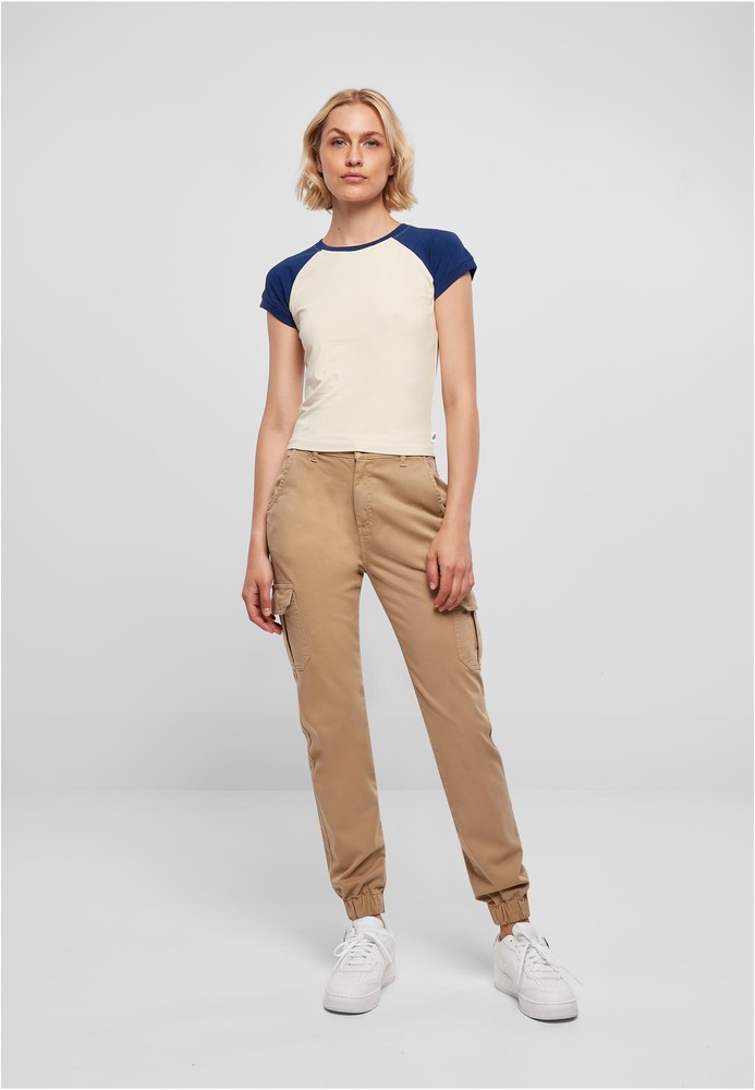 UrbanClassicsDamenT-ShirtLadiesOrganicStretchShortRetroBaseballTeeWhitesandSpaceblue-3XL