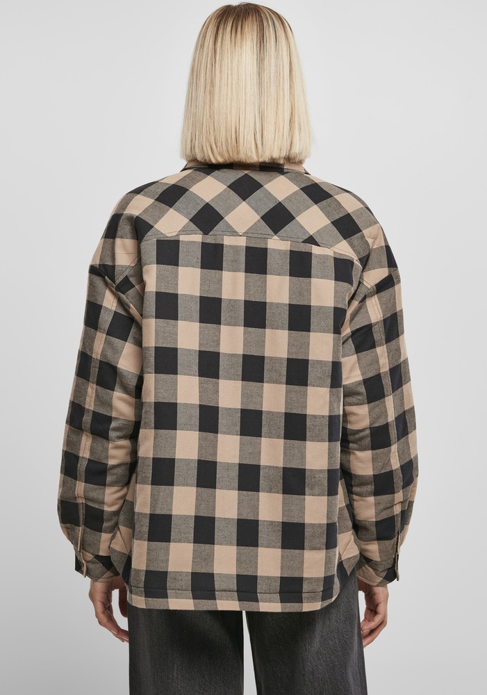 UrbanClassicsDamenLadiesFlanellPaddedOvershirtBlackSofttaupe-3XL