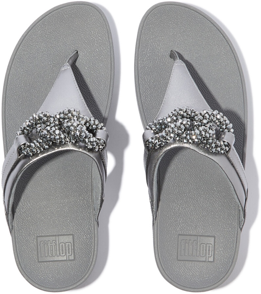 FitFlopDamenFlipFlopsLuluBeaded-ChainLeatherToe-PostSandalsE6FSilvereen-36