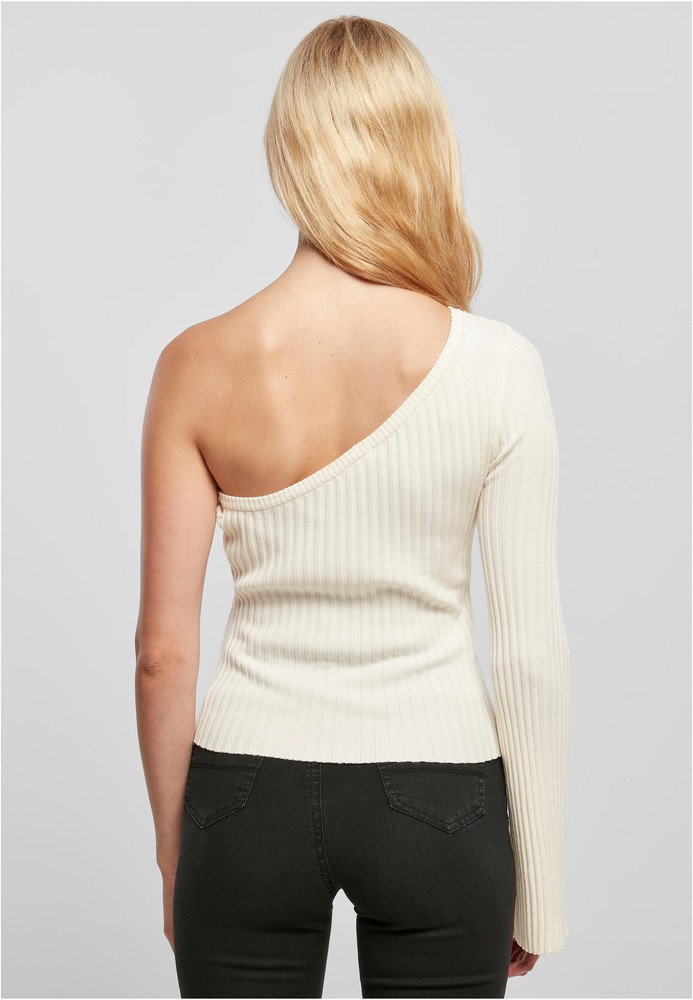 UrbanClassicsDamenLadiesShortRibKnitOneSleeveSweaterWhitesand-3XL
