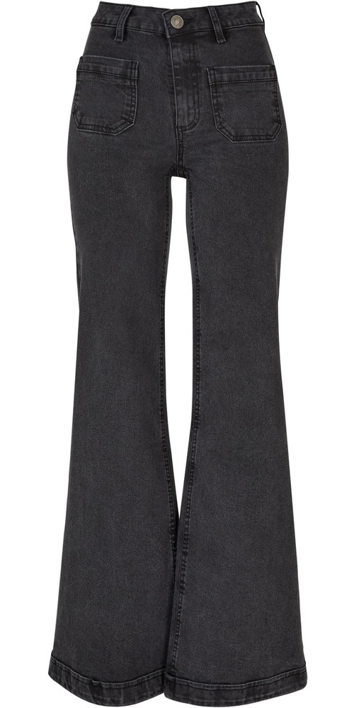 UrbanClassicsDamenJeansLadiesVintageFlaredDenimPantsBlackWashed-26