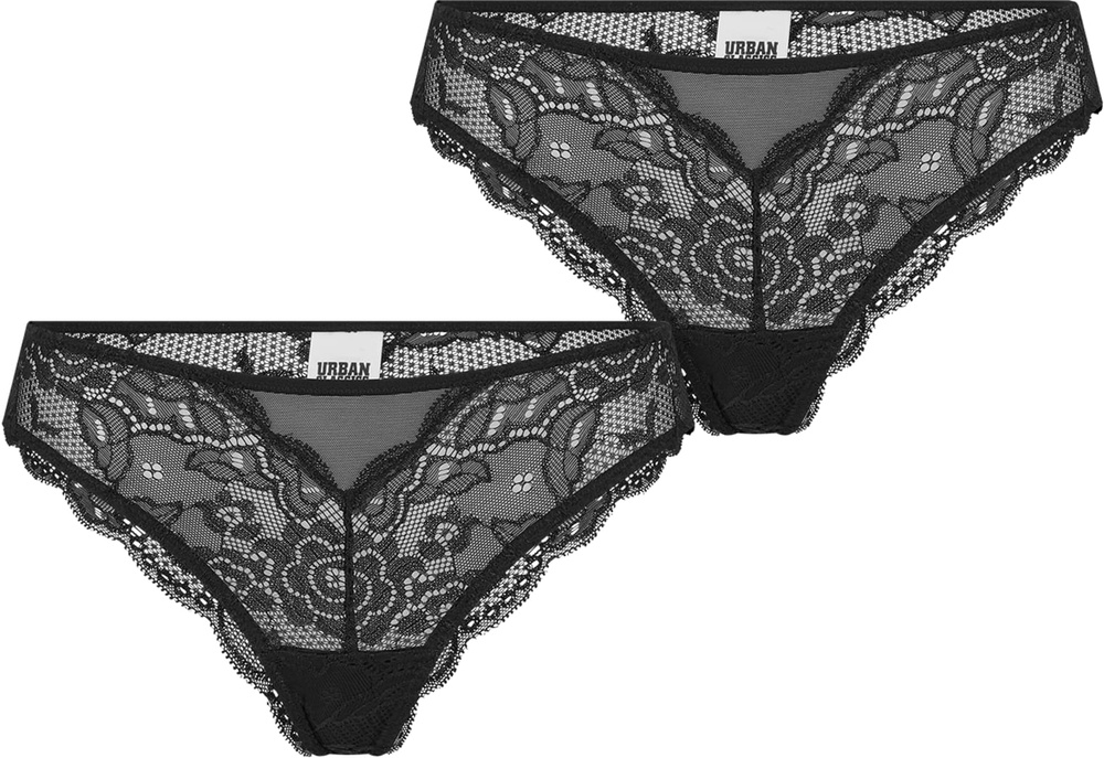 UrbanClassicsDamenSlipsLadiesAlloverLaceBrazilian2-PackTB7664ABlackBlack-L
