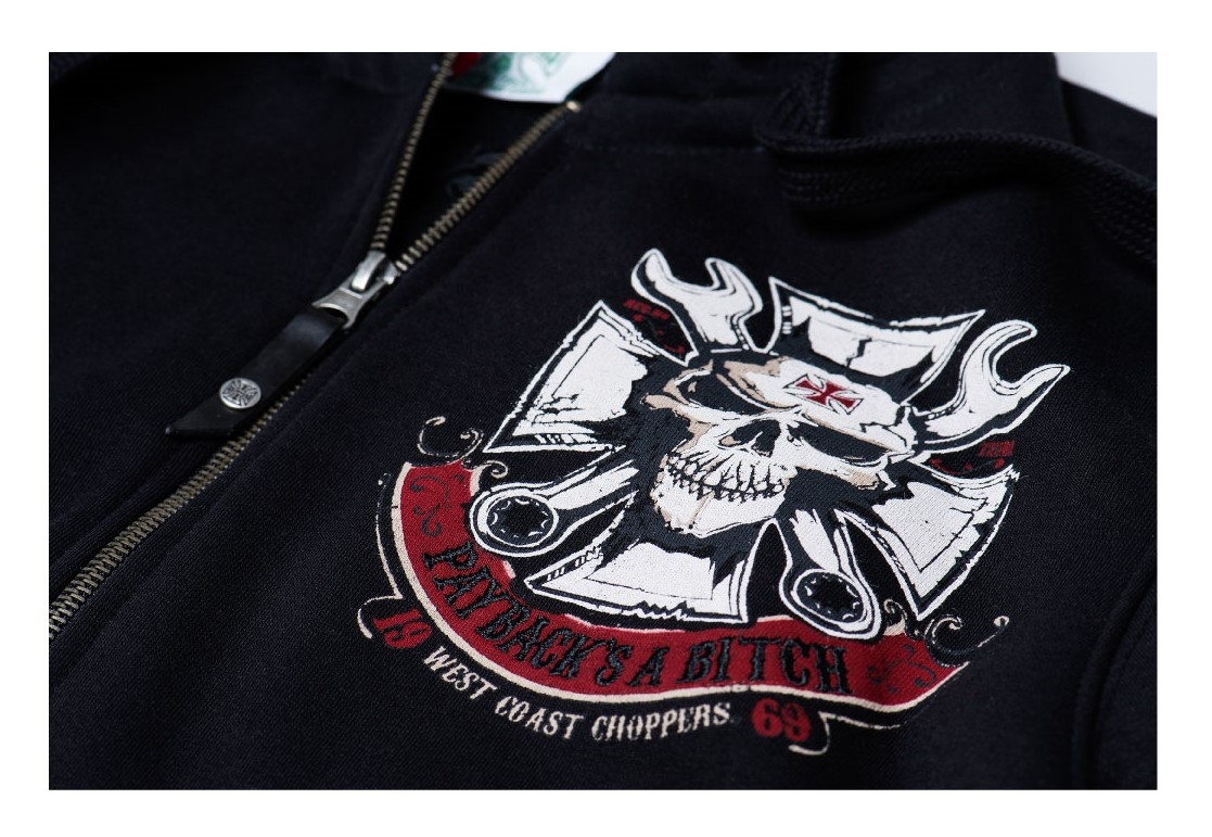 WCCWestCoastChoppersHoodieMechanicZipBlack