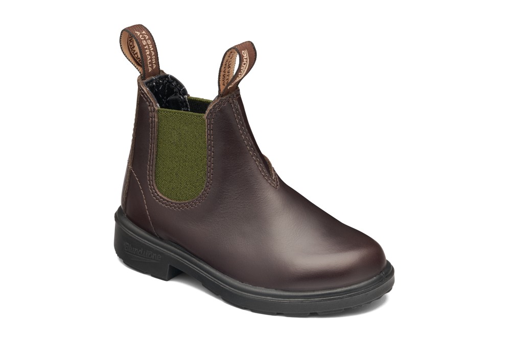 BlundstoneKinderStiefelBoot2394BrownLeatherwithOliveElasticKidsBrown-K8UK