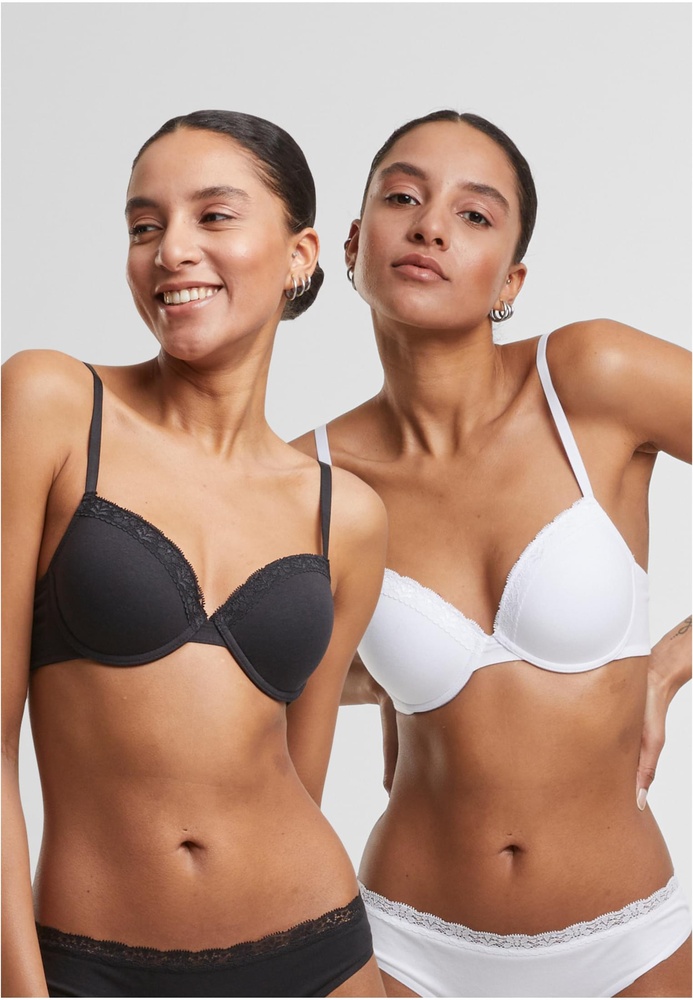 UrbanClassicsDamenBHmitBgelLadiesBasicCottonBraLace2-PackTB7653ABlackWhite-70A