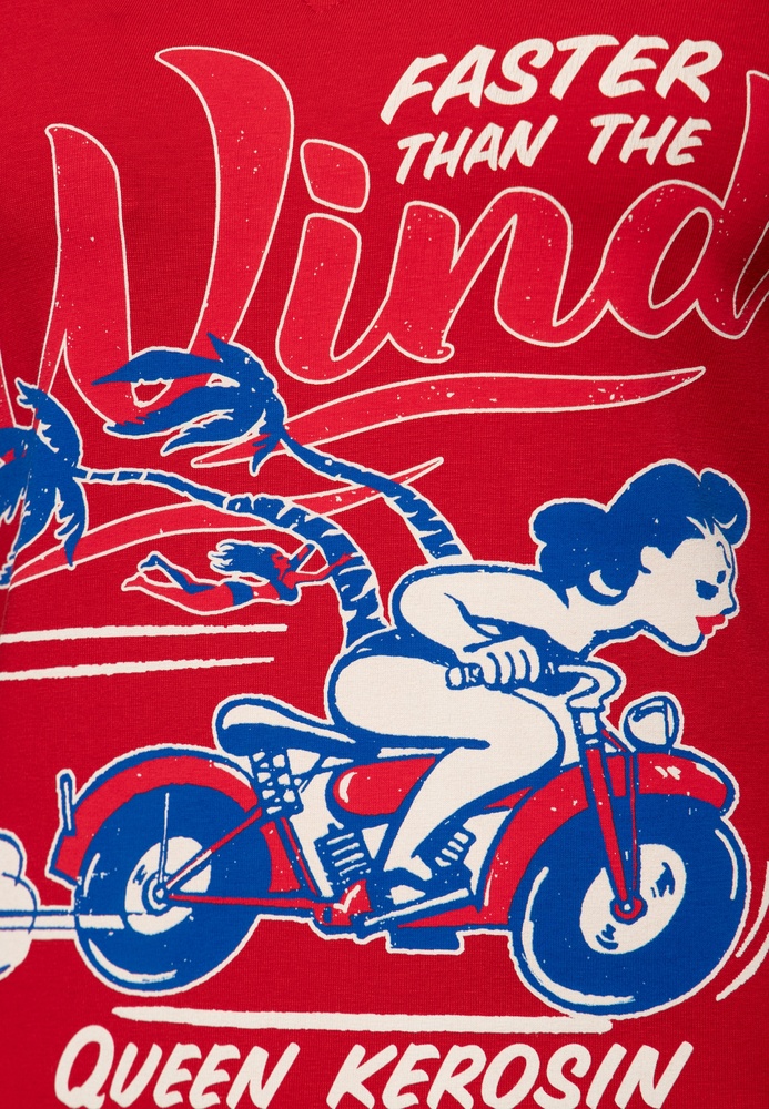 QueenKerosinDamenBasicT-ShirtVHalsWindQKU41018Red-XS