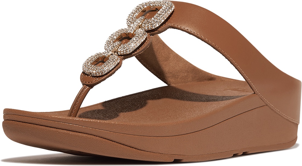 FitFlopDamenFlipFlopsFinoCrystal-ChainLeatherToe-PostSandalsHX2DeepTan-36