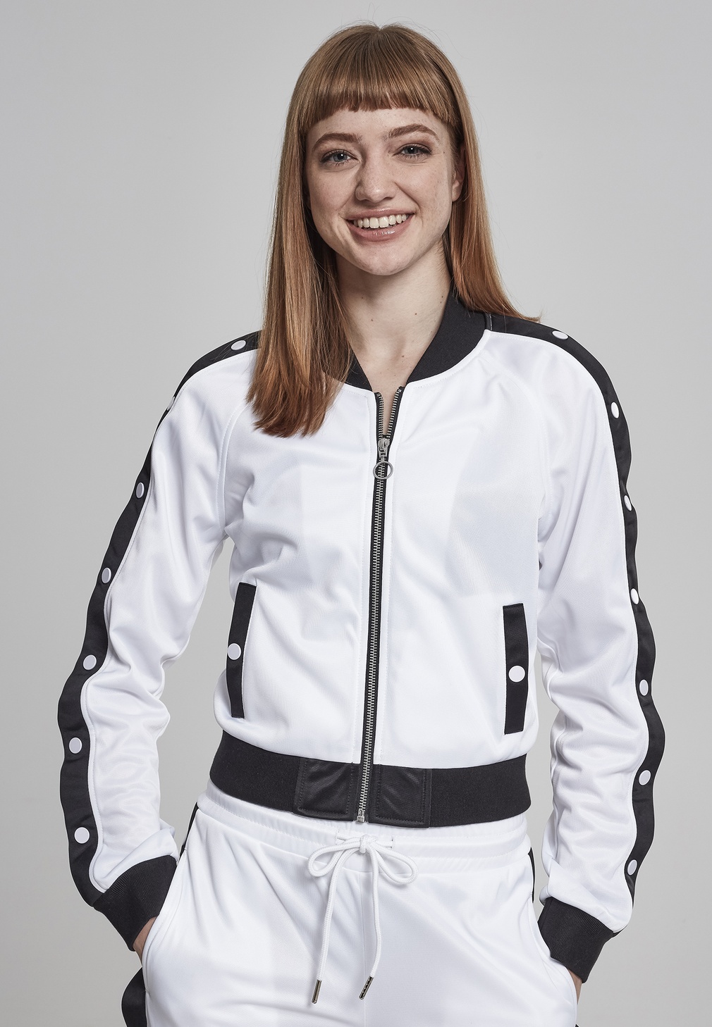 UrbanClassicsDamenLeichteJackeLadiesButtonUpTrackJacketWhiteBlackWhite-L