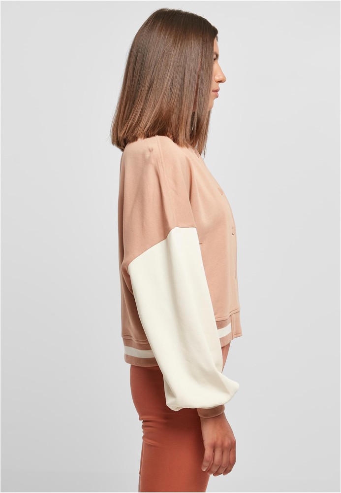 UrbanClassicsDamenJackeLadiesOversized2ToneCollegeTerryJacketAmberWhitesand-3XL