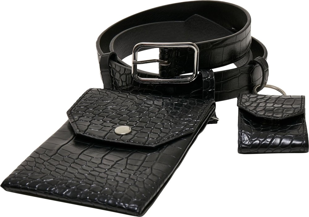 UrbanClassicsCrocoSyntheticLeatherBeltWithPouchBlackSilver