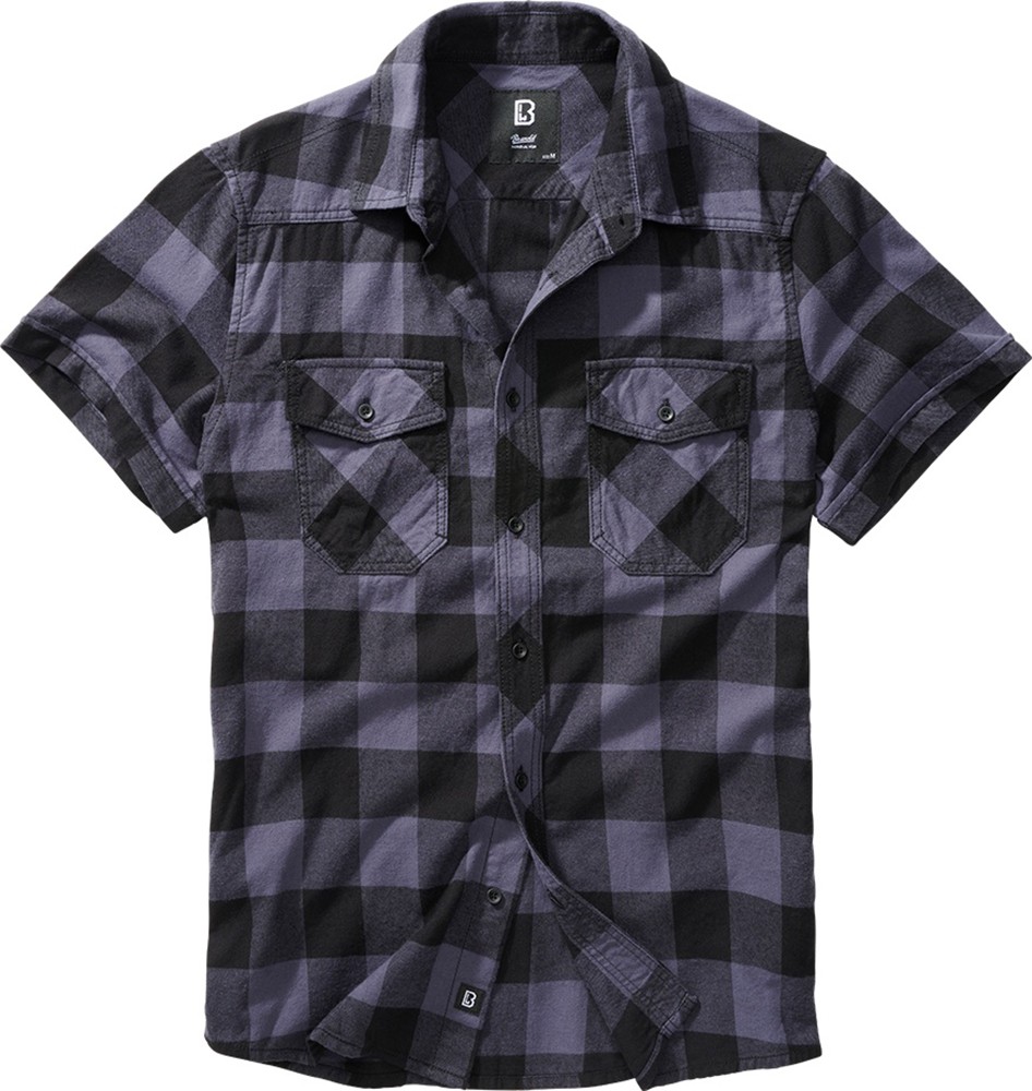 BranditMenHemdCheckshirthalfsleeveBlackGrey
