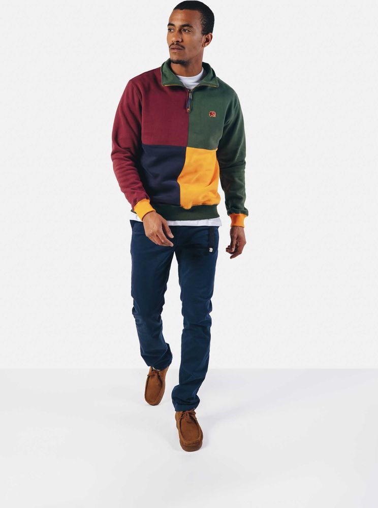 TrendsplantSweaterColorBlockHalfZipSweaterHarlequinGreen-XS