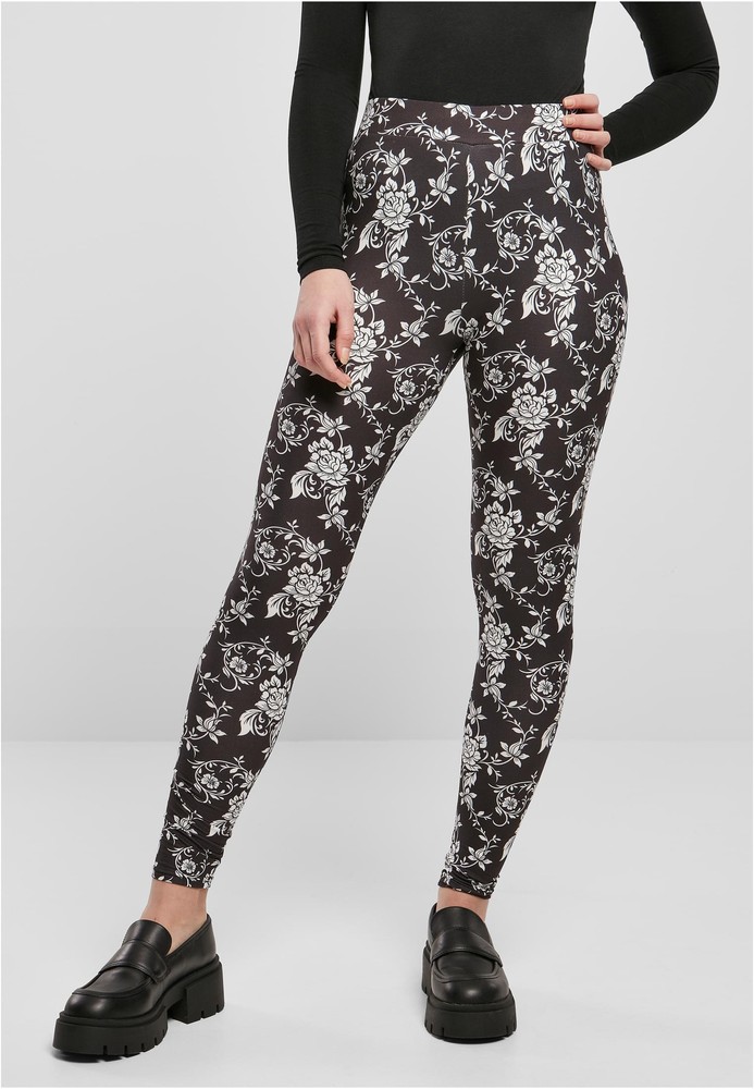 UrbanClassicsDamenLadiesSoftAopLeggingsBlackrose-3XL