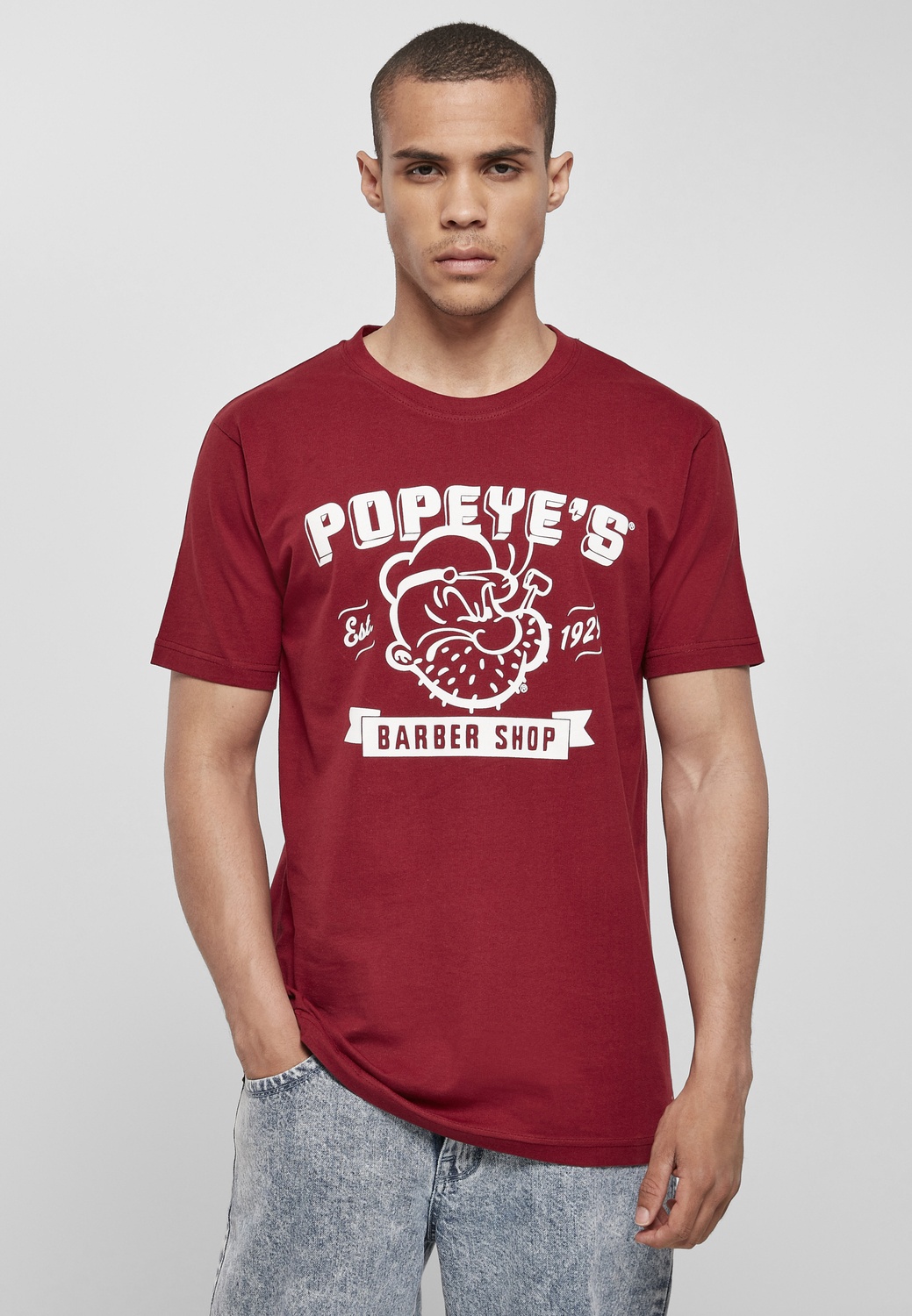 MerchcodeT-ShirtPopeyeBarberShopTeeBurgundy-L