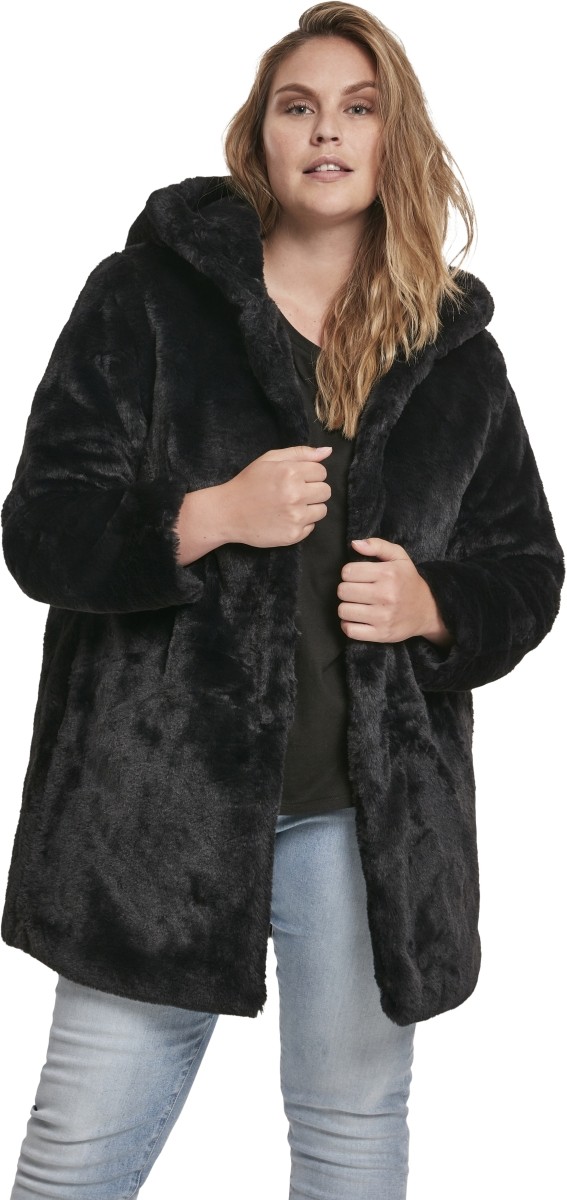 UrbanClassicsDamenWinterjackeLadiesHoodedTeddyCoatBlack