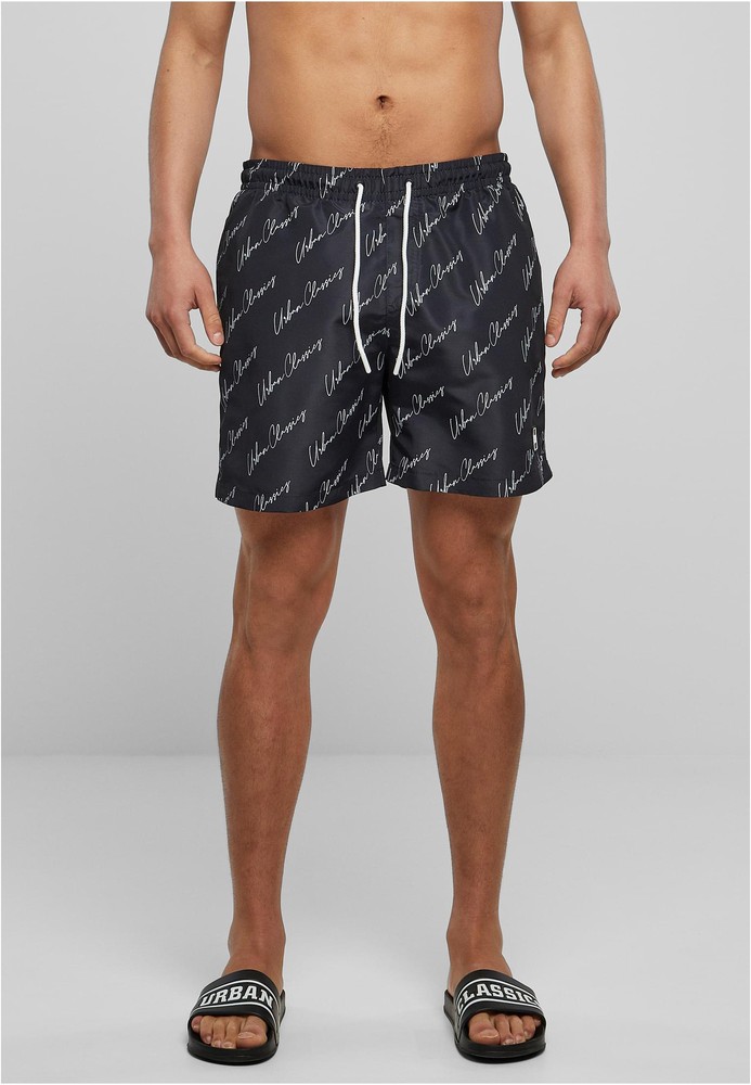 UrbanClassicsPatternSwimShortsBlackscriptlogo-3XL