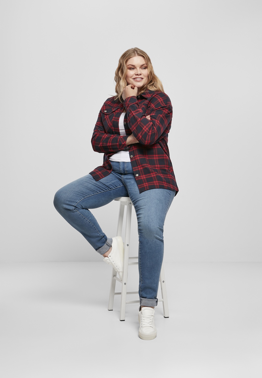 UrbanClassicsDamenHemdBluseLadiesOversizedOvershirtMidnightnavyRed