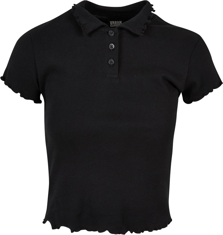 UrbanClassicsDamenLadiesRibPoloTeeBlack-3XL