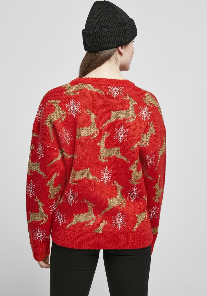 UrbanClassicsDamenSweatshirtLadiesOversizedChristmasSweaterRedGold-3XL
