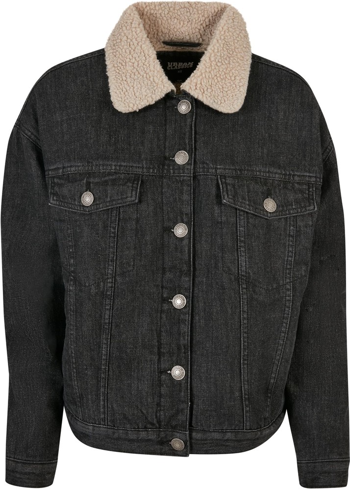 UrbanClassicsDamenJackeLadiesOversizedSherpaDenimJacketBlackWashed