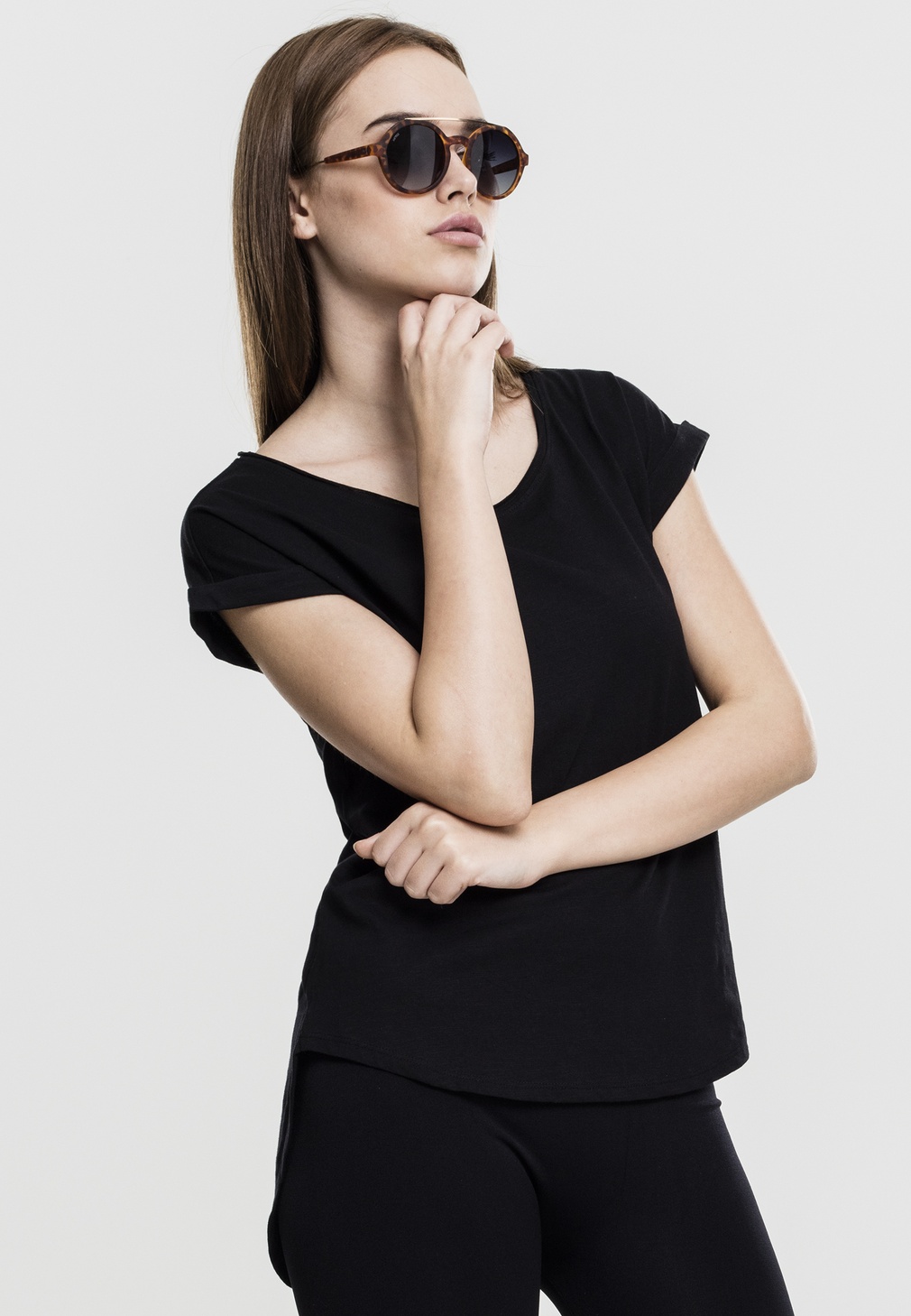 UrbanClassicsFemaleShirtLadiesLongBackShapedSlubTeeBlack