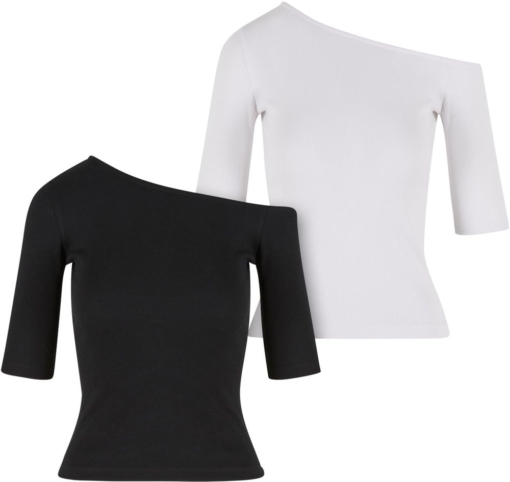 UrbanClassicsDamenLadiesOrganicAsymmetricRibTee2-PackTB7096ABlackWhite-3XL