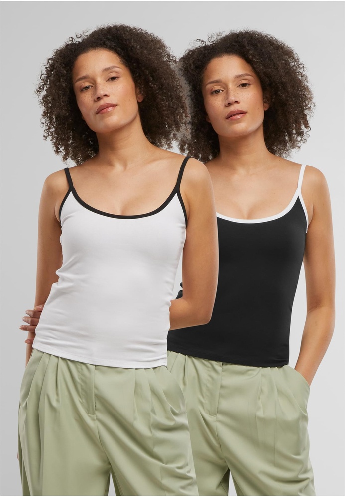 UrbanClassicsDamenLadiesContrastBasicTop2-PackTB7485ABlackWhiteWhiteBlack-3XL