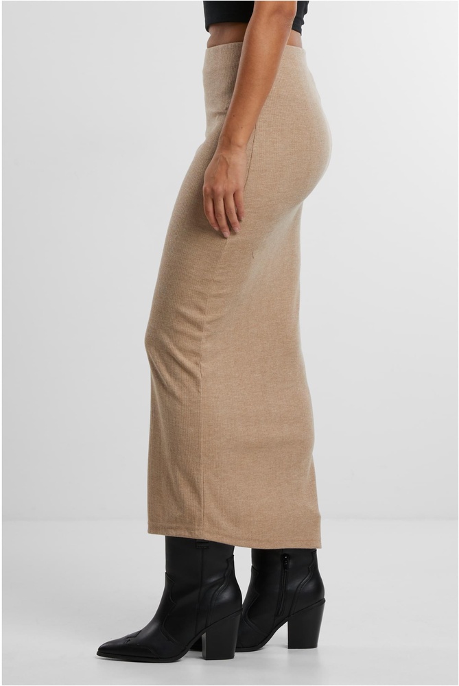 UrbanClassicsDamenLadiesRibHighSlitSkirtTB6940Beigemelange-L