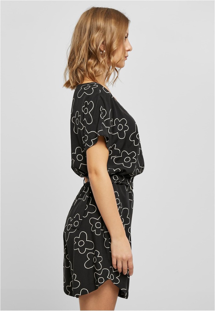 UrbanClassicsDamenLadiesShortViscoseBeltJumpsuitBlackflower-3XL