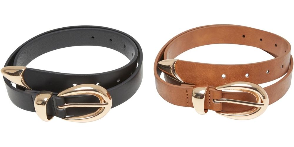 UrbanClassicsChunkyBuckleLoopSyntheticLeatherBelt2-PackTB7211ABlackGoldBrownGold-LXL