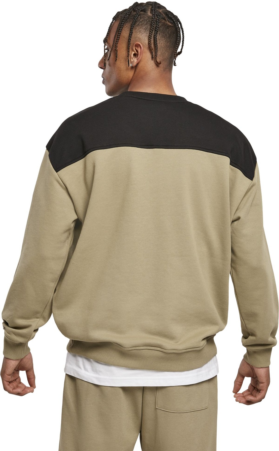 UrbanClassicsHoodieSweatshirtUpperBlockCrewneckKhakiBlack-3XL