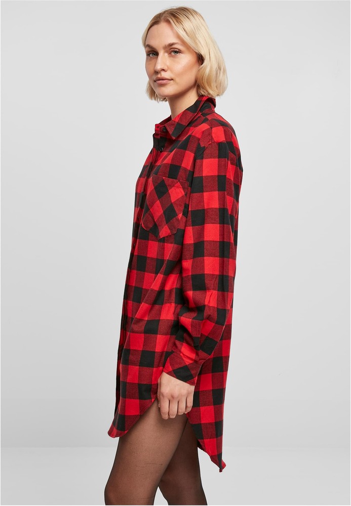 UrbanClassicsDamenKleidLadiesOversizedCheckFlannelShirtDressBlackRed