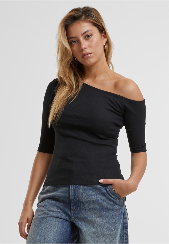 UrbanClassicsDamenLadiesOrganicAsymmetricRibTeeTB7096Black-3XL