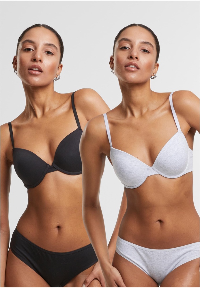 UrbanClassicsDamenBHmitBgelLadiesBasicCottonBra2-PackTB7652ABlackHeathergrey-70A