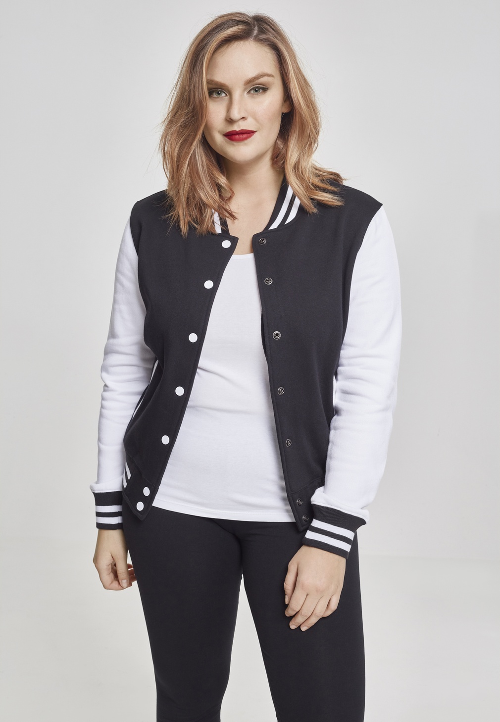 UrbanClassicsDamenCollegeJackeLadies2-toneCollegeSweatjacketBlackWhite