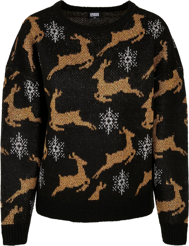 UrbanClassicsDamenSweatshirtLadiesOversizedChristmasSweaterBlackGold