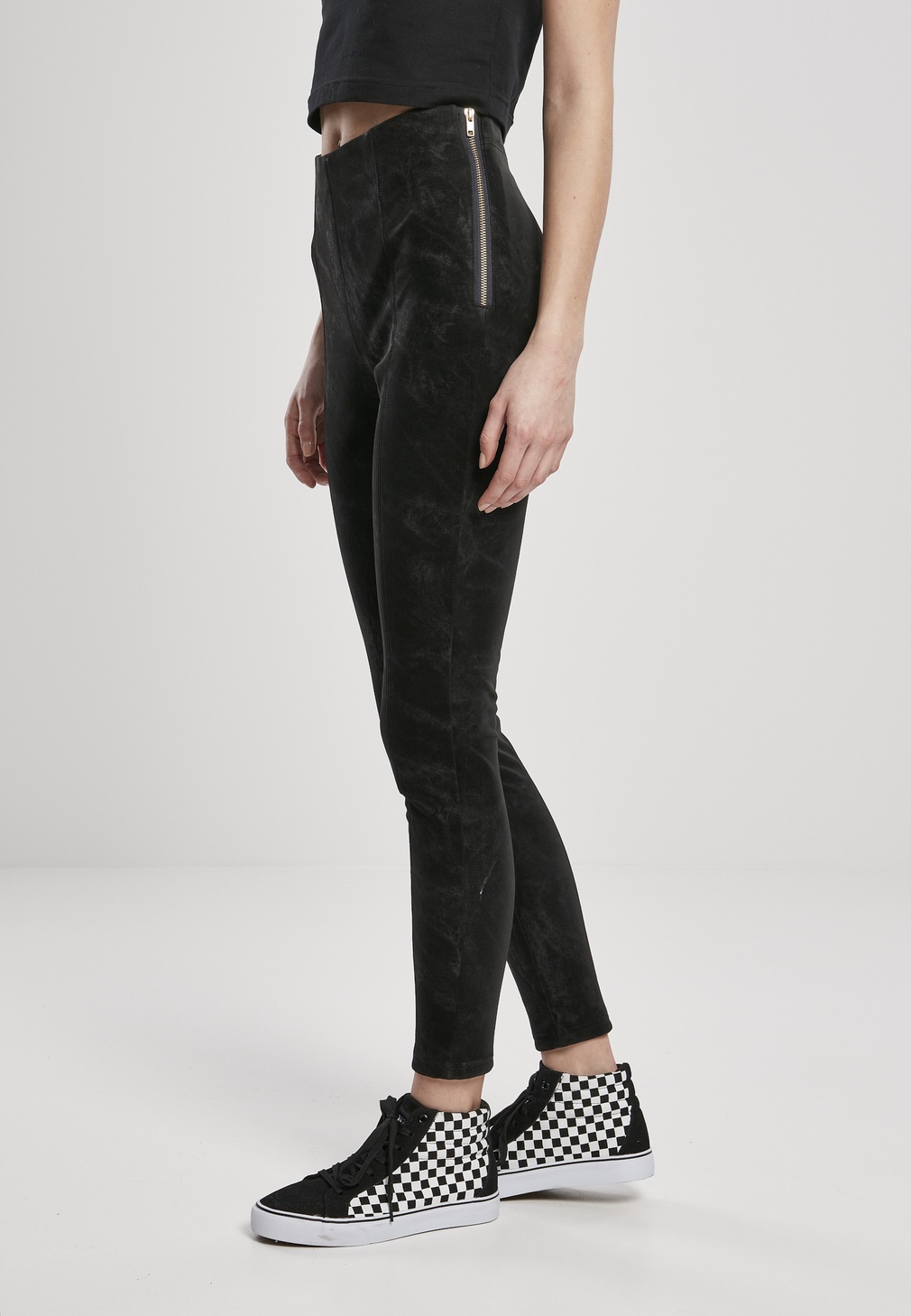 UrbanClassicsDamenHoseLadiesWashedFauxLeatherPantsBlack