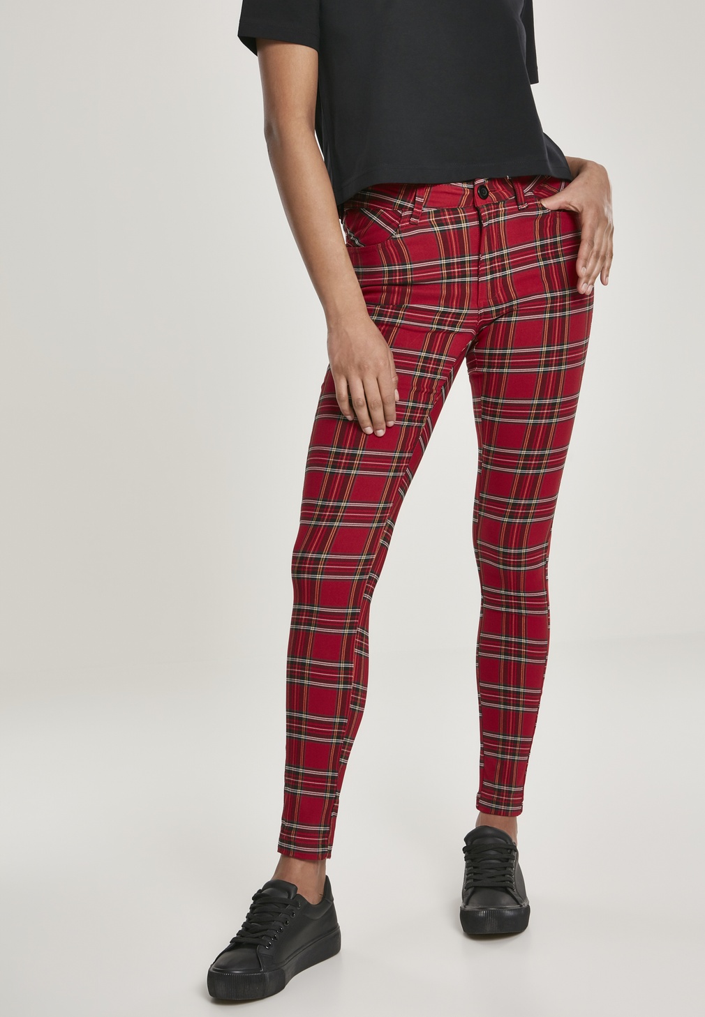 UrbanClassicsDamenHoseLadiesSkinnyTartanPantsRedBlack
