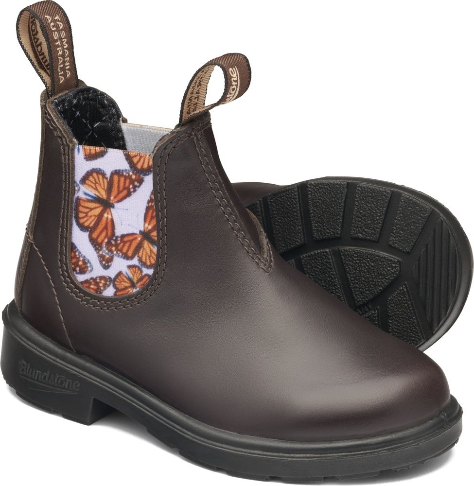 BlundstoneKinderChelseaBoots2395BrownLeatherWithButterflyLilacElasticKidsBrown-K8UK