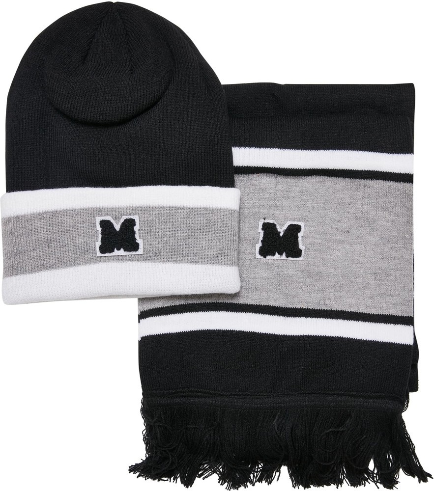 UrbanClassicsMtzeCollegeTeamPackageBeanieAndScarfBlackHeathergreyWhite