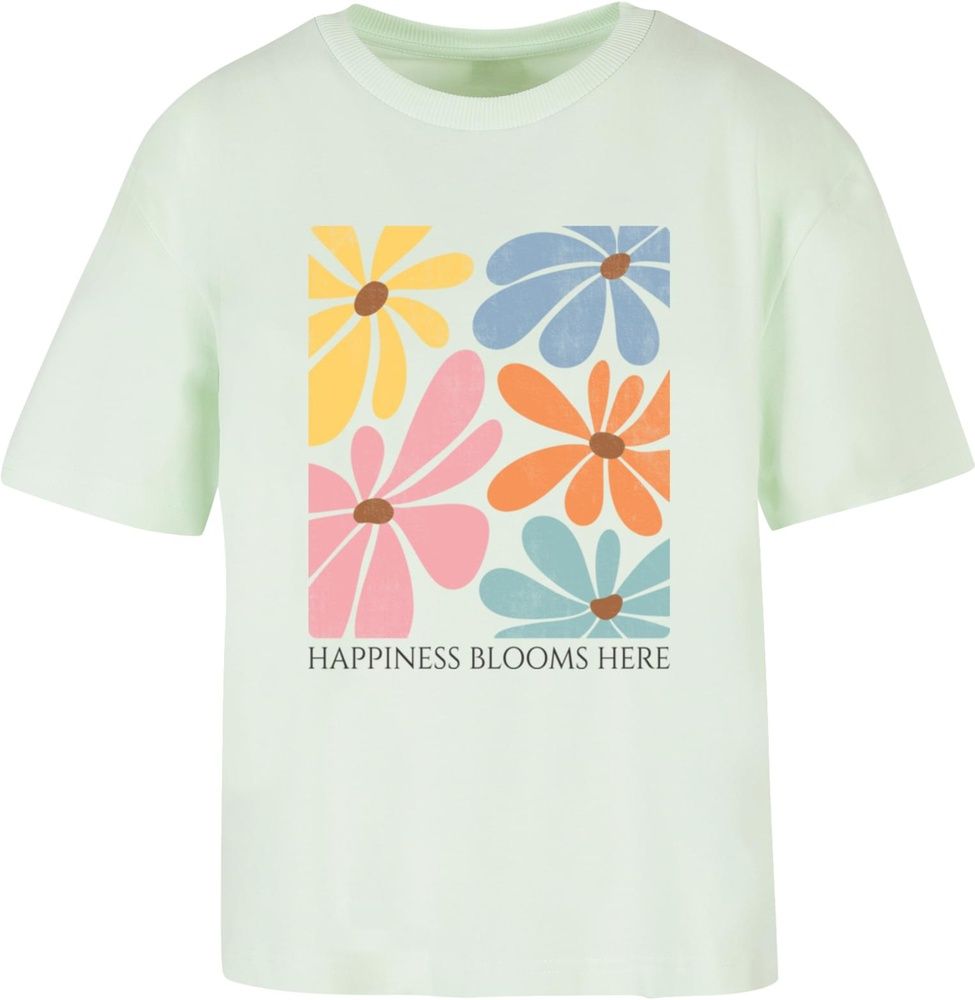 MerchcodeDamenT-ShirtLadiesHappinessBloomsHereTeeMP0009500Lightmint-3XL