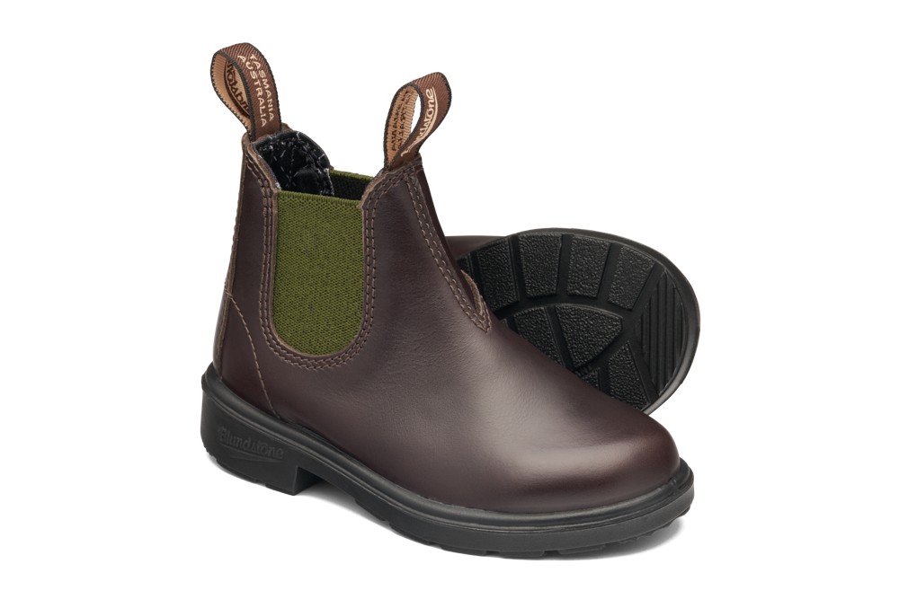 BlundstoneKinderStiefelBoot2394BrownLeatherwithOliveElasticKidsBrown-K8UK