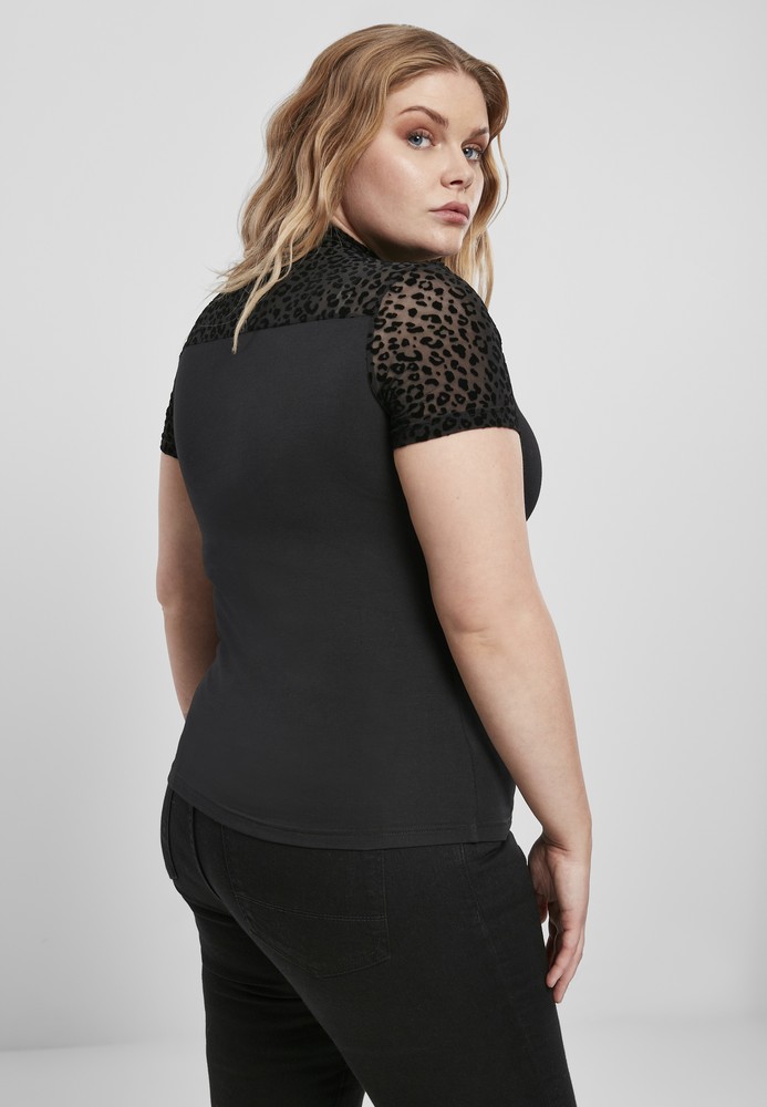 UrbanClassicsDamenT-ShirtLadiesFlockLaceTurtleneckTeeBlack-3XL