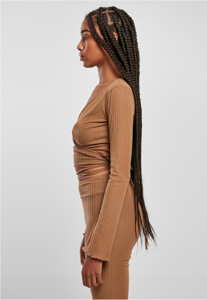 UrbanClassicsDamenLadiesCroppedRibWrappedLongsleeveDarktaupe-3XL