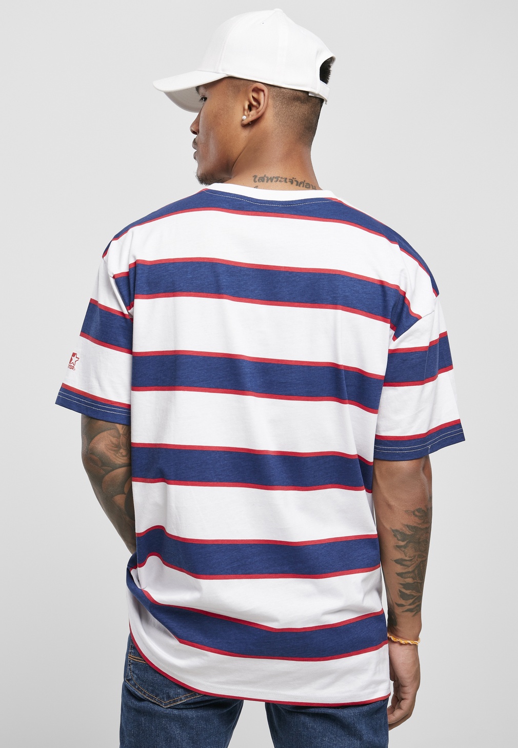 StarterBlackLabelT-ShirtStarterLogoStripedTeeWhiteBlue-L